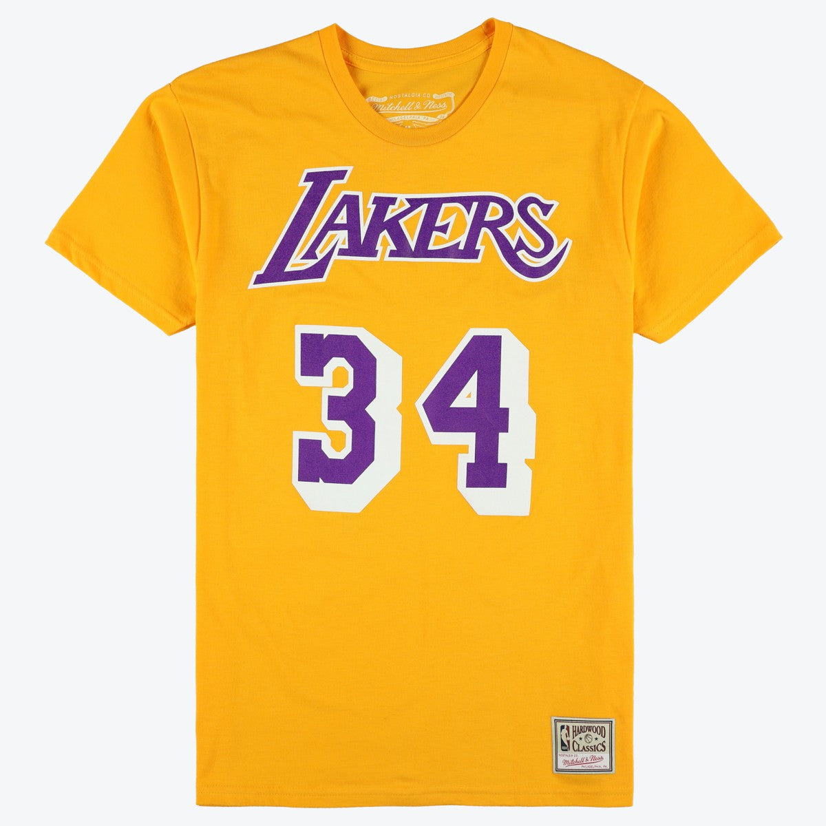Shaquille O'Neal Los Angeles Lakers Unisex Hardwood Classics Name & Number T-Shirt Gold - Mitchell & Ness