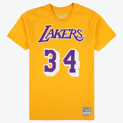 Shaquille O'Neal Los Angeles Lakers Unisex Hardwood Classics Name & Number T-Shirt Gold - Mitchell & Ness