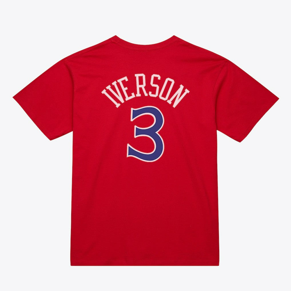 Allen Iverson Philadelphia 76ers Unisex Hardwood Classics Name & Number T-Shirt Red - Mitchell & Ness