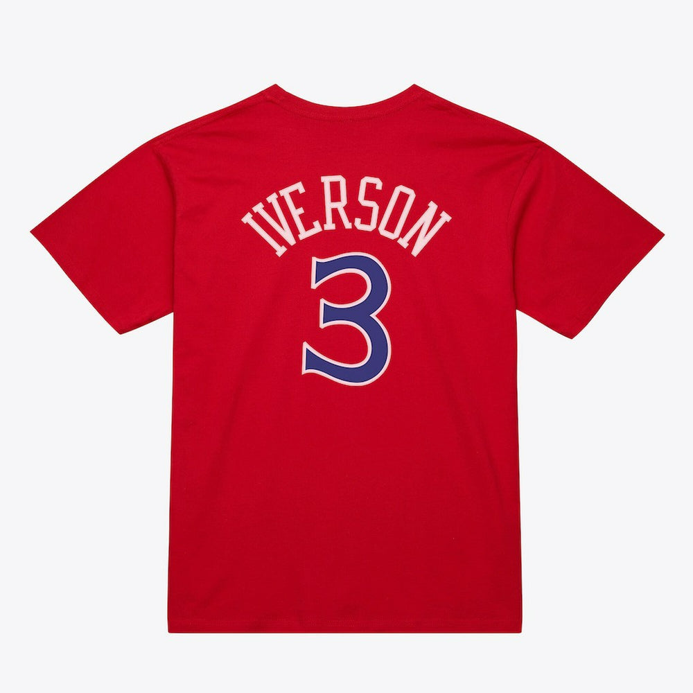Allen Iverson Philadelphia 76ers Unisex Hardwood Classics Name & Number T-Shirt Red - Mitchell & Ness