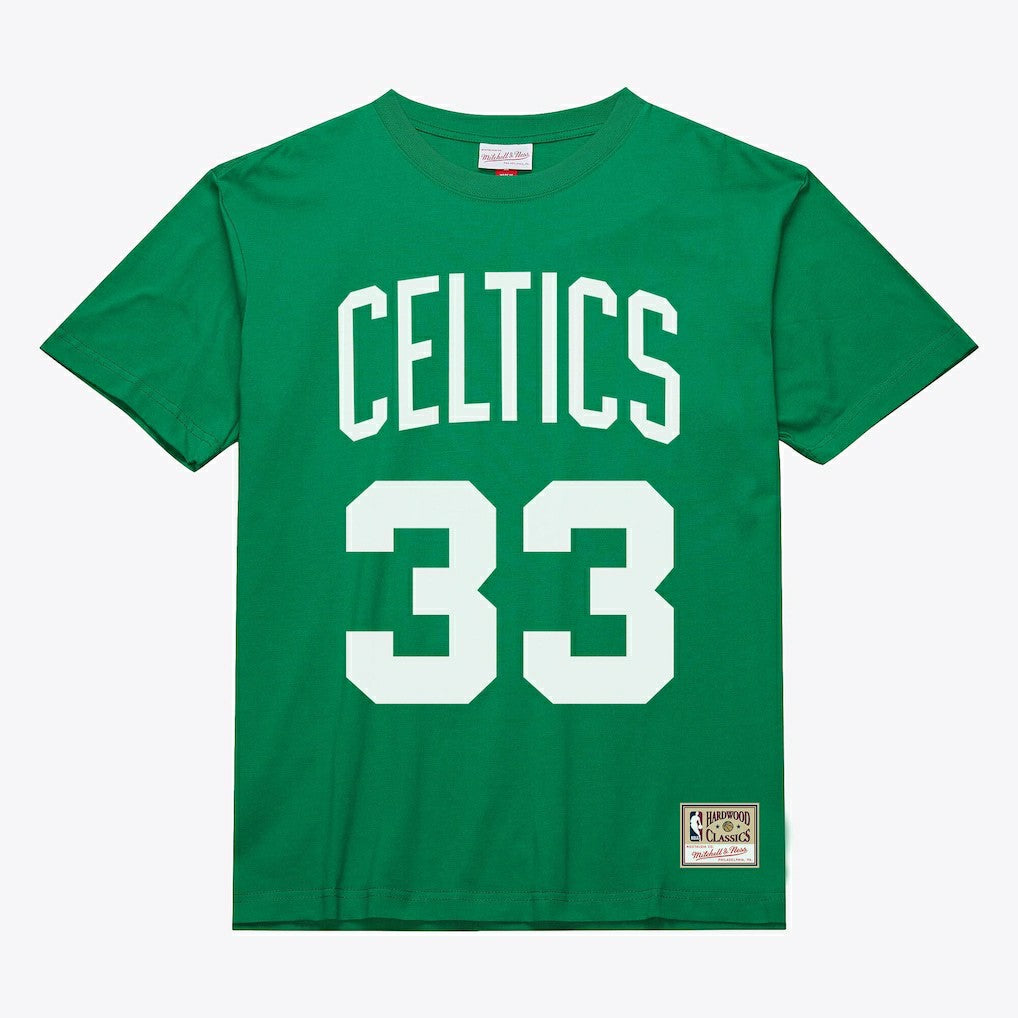 Larry Bird Boston Celtics Unisex Hardwood Classics Name & Number T-Shirt Kelly Green - Mitchell & Ness