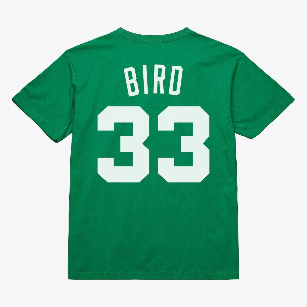 Larry Bird Boston Celtics Unisex Hardwood Classics Name & Number T-Shirt Kelly Green - Mitchell & Ness