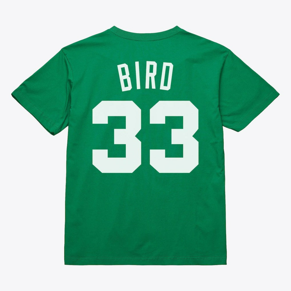 Larry Bird Boston Celtics Unisex Hardwood Classics Name & Number T-Shirt Kelly Green - Mitchell & Ness