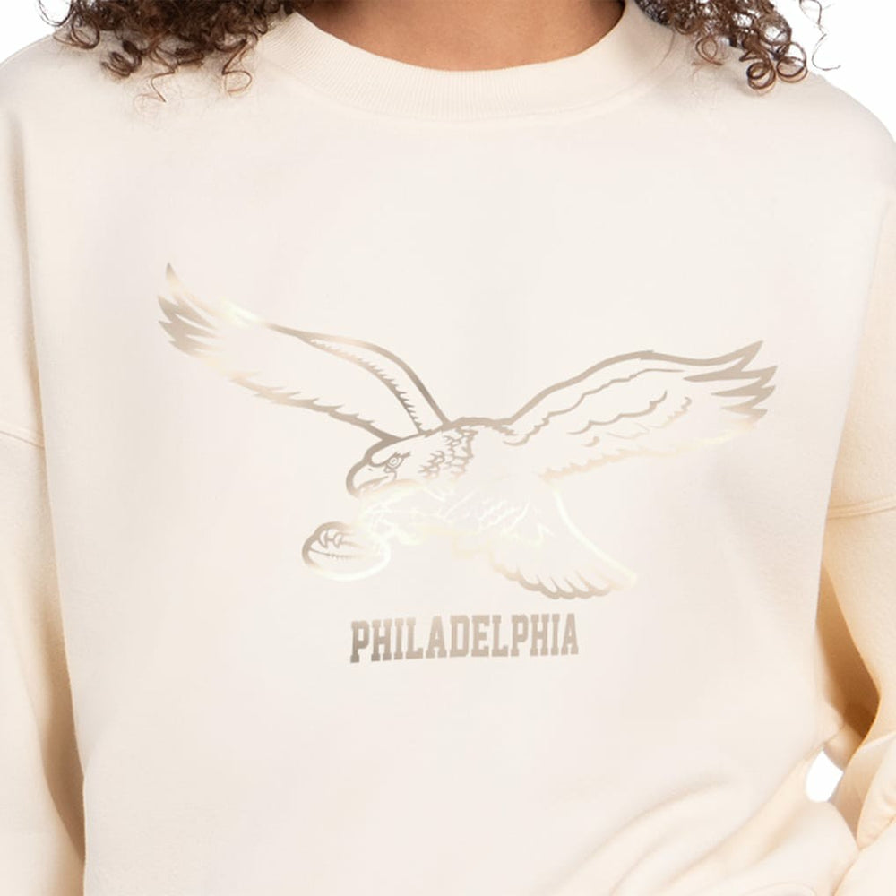 Philadelphia Eagles Starter Women's Travel Pastels Boxy Fleece Sweatshirt - Cream Sweatshirts