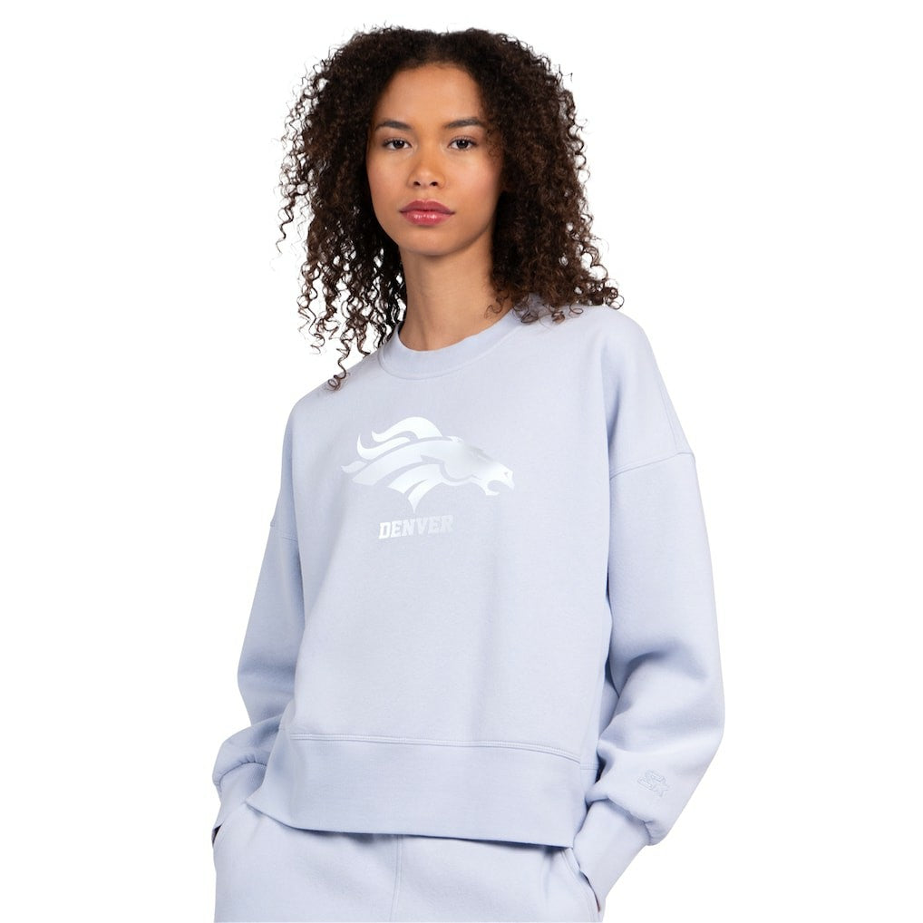 Denver Broncos Starter Women's Travel Pastels Boxy Fleece Sweatshirt - Light Blue Sweatshirts