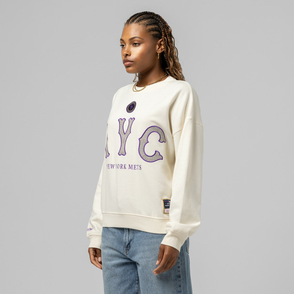 New York Mets Mitchell & Ness Women's Premium Oversized Crewneck Sweatshirt - Cream Sweatshirts