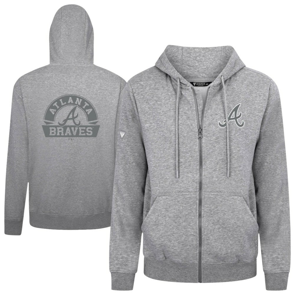 Atlanta Braves Levelwear Podium Chenille Logo Full-Zip Hoodie - Heather Gray Hoodies