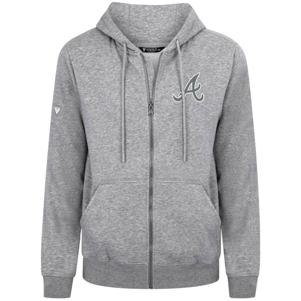 Atlanta Braves Levelwear Podium Chenille Logo Full-Zip Hoodie - Heather Gray Hoodies