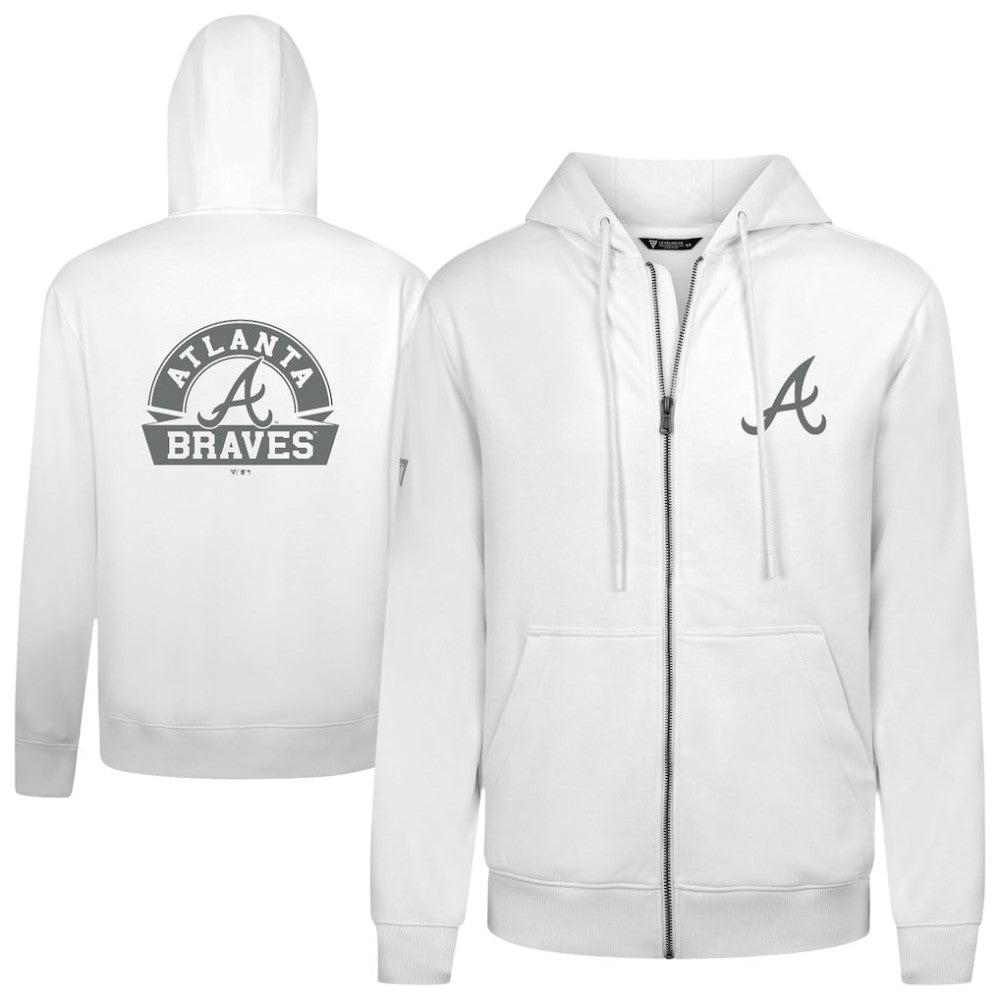 Atlanta Braves Levelwear Podium Chenille Logo Full-Zip Hoodie - White Hoodies