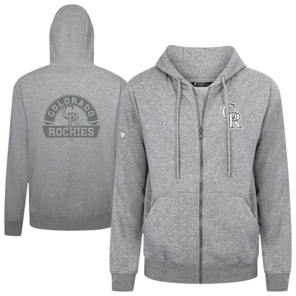 Colorado Rockies Levelwear Podium Chenille Logo Full-Zip Hoodie - Heather Gray Hoodies