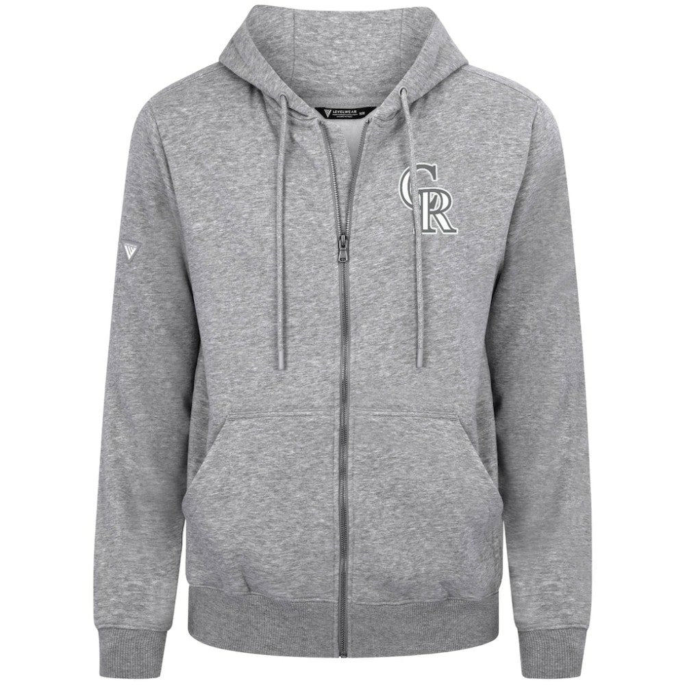 Colorado Rockies Levelwear Podium Chenille Logo Full-Zip Hoodie - Heather Gray Hoodies