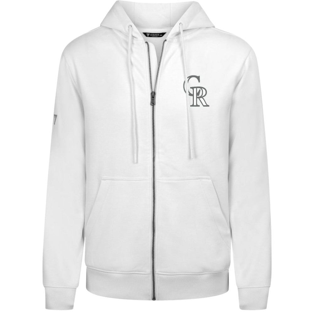 Colorado Rockies Levelwear Podium Chenille Logo Full-Zip Hoodie - White Hoodies
