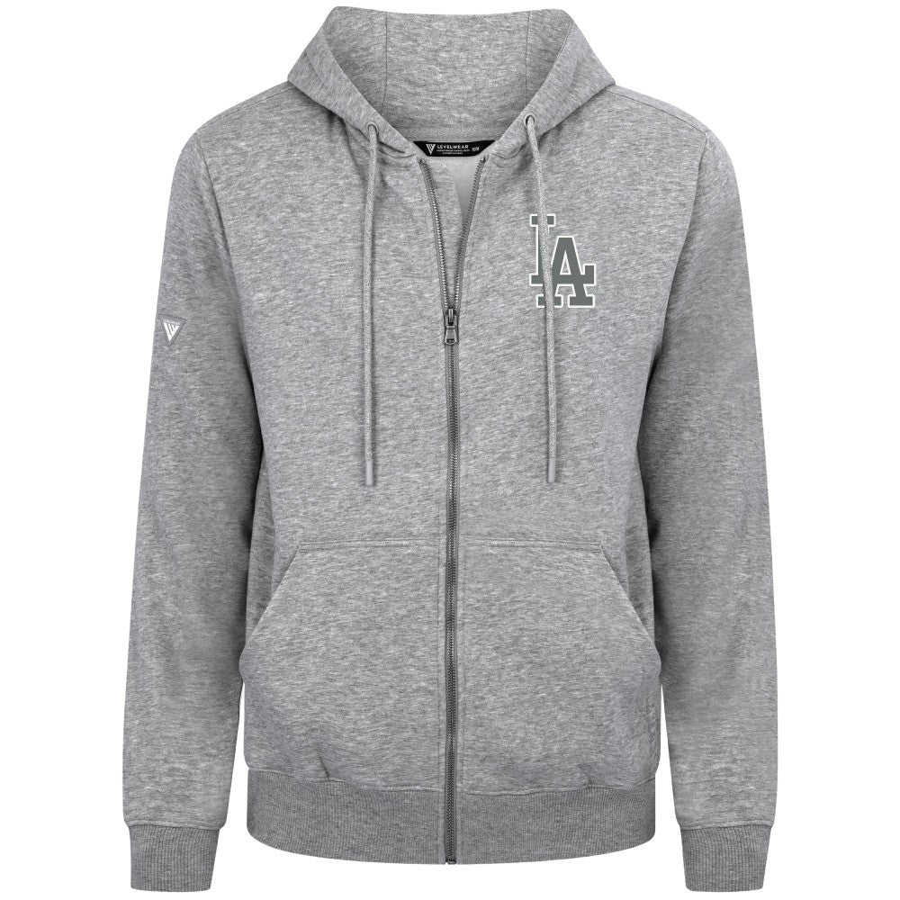 Los Angeles Dodgers Levelwear Podium Chenille Logo Full-Zip Hoodie - Heather Gray Hoodies