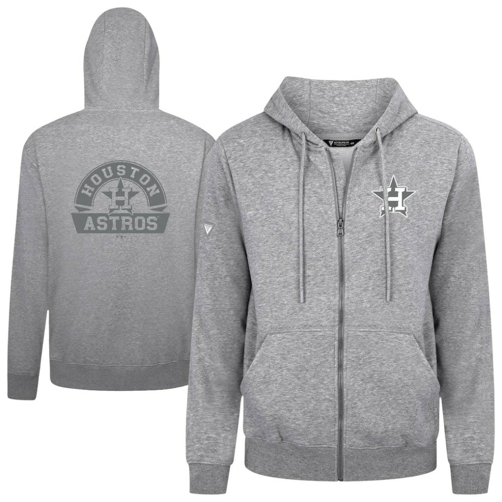 Houston Astros Levelwear Podium Chenille Logo Full-Zip Hoodie - Heather Gray Hoodies