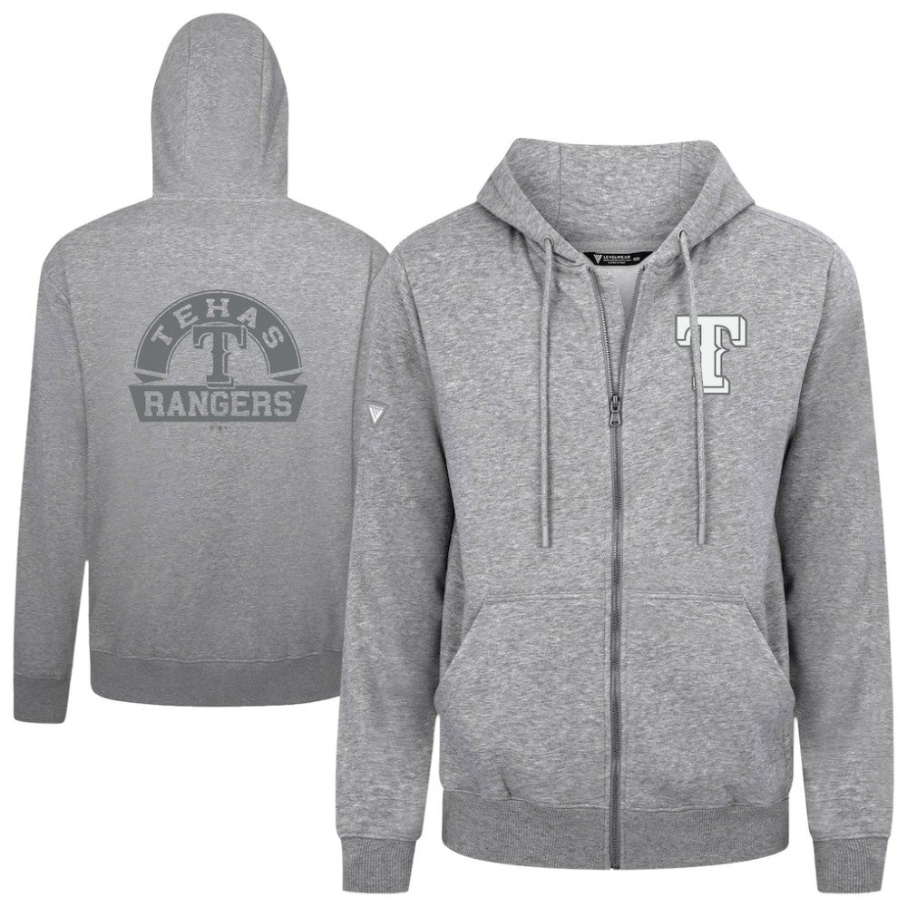 Texas Rangers Levelwear Podium Banner Arch Full-Zip Hoodie - Heather Gray Hoodies