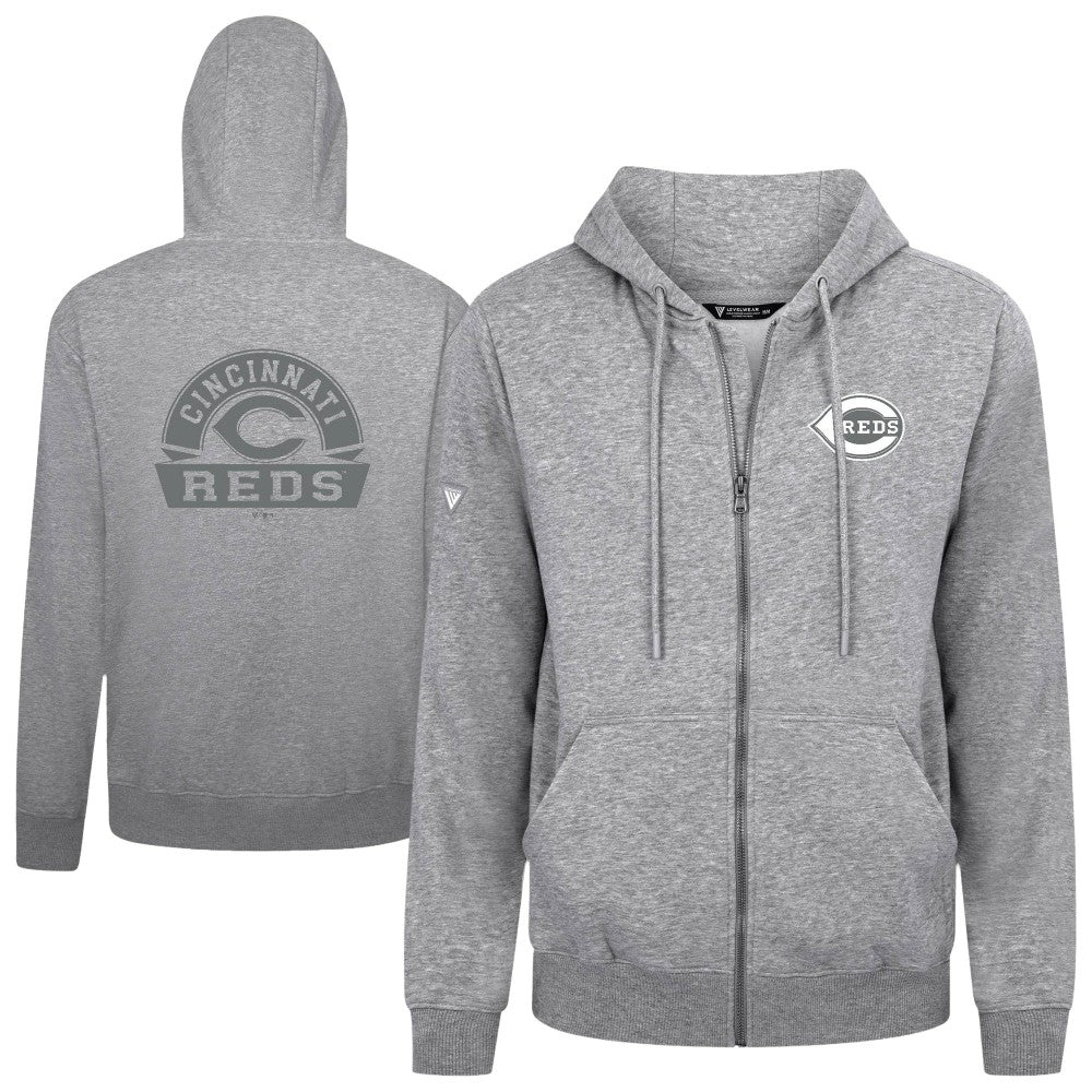 Cincinnati Reds Levelwear Podium Banner Arch Full-Zip Hoodie - Heather Gray Hoodies
