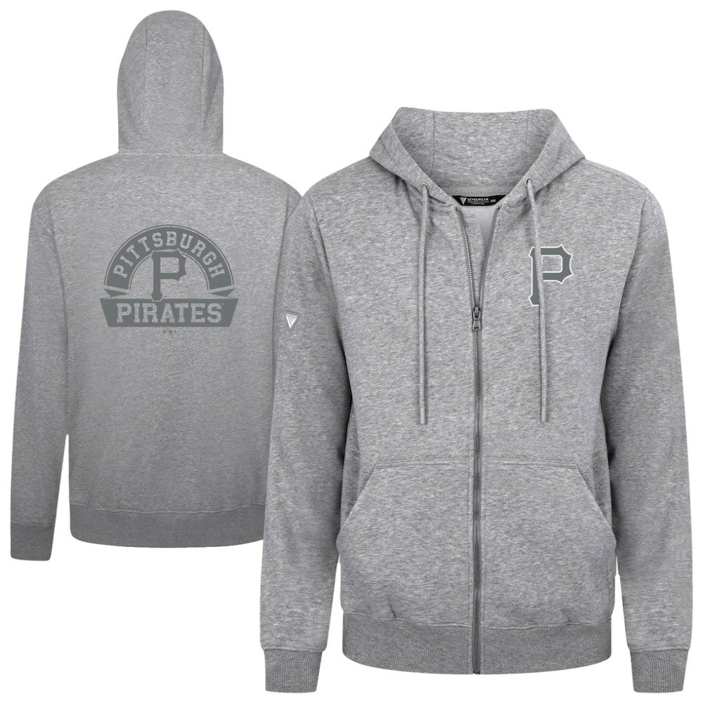 Pittsburgh Pirates Levelwear Podium Banner Arch Full-Zip Hoodie - Heather Gray Hoodies