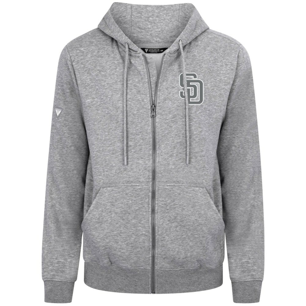 San Diego Padres Levelwear Podium Banner Arch Full-Zip Hoodie - Heather Gray Hoodies