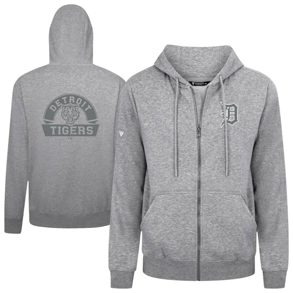 Detroit Tigers Levelwear Podium Banner Arch Full-Zip Hoodie - Heather Gray Hoodies