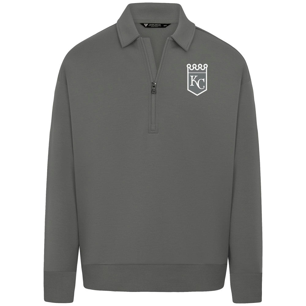 Kansas City Royals Levelwear Luxe Signature Quarter-Zip Chenille Logo Tri-Blend Sweatshirt - Gray Sweatshirts