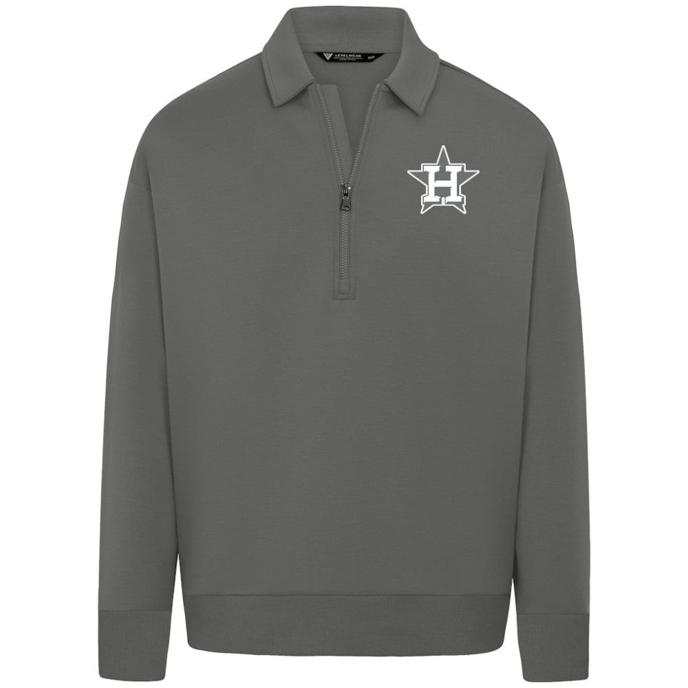 Houston Astros Levelwear Luxe Signature Quarter-Zip Chenille Logo Tri-Blend Sweatshirt - Gray Sweatshirts
