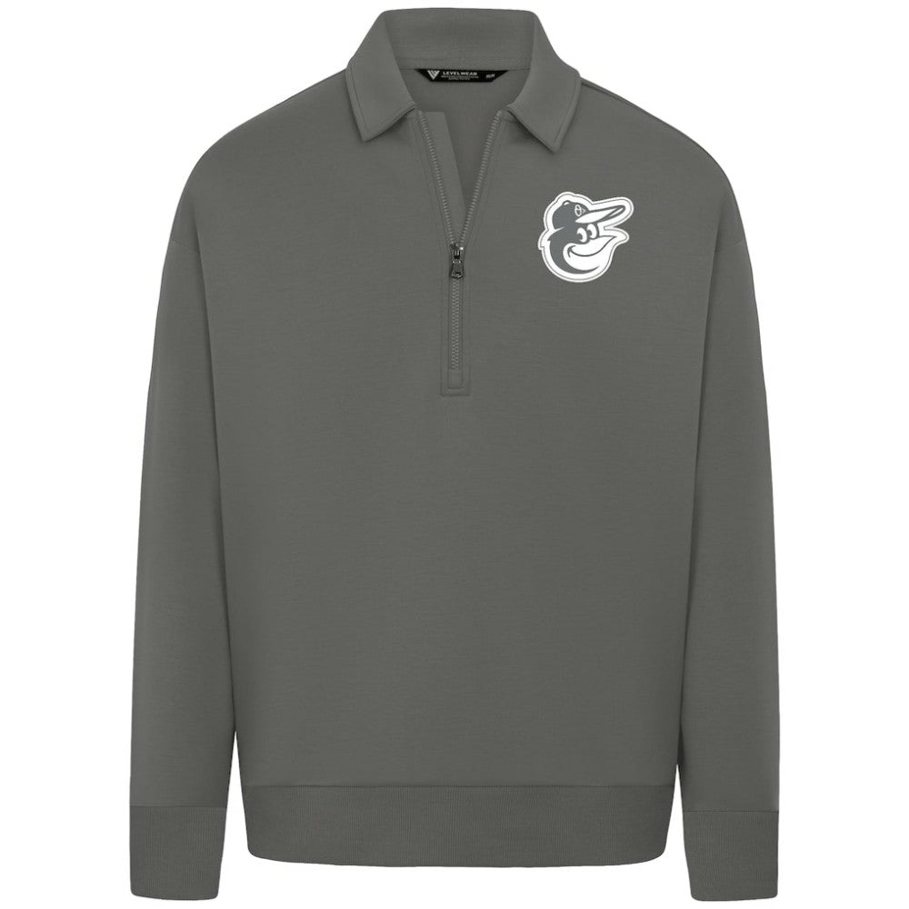 Baltimore Orioles Levelwear Luxe Signature Quarter-Zip Chenille Logo Tri-Blend Sweatshirt - Gray Sweatshirts