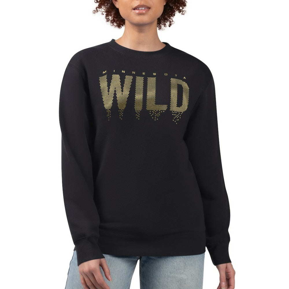 Minnesota Wild G-III 4Her by Carl Banks Women's Metallic Drop Printed Fleece Sweatshirt - Black | US 203500653