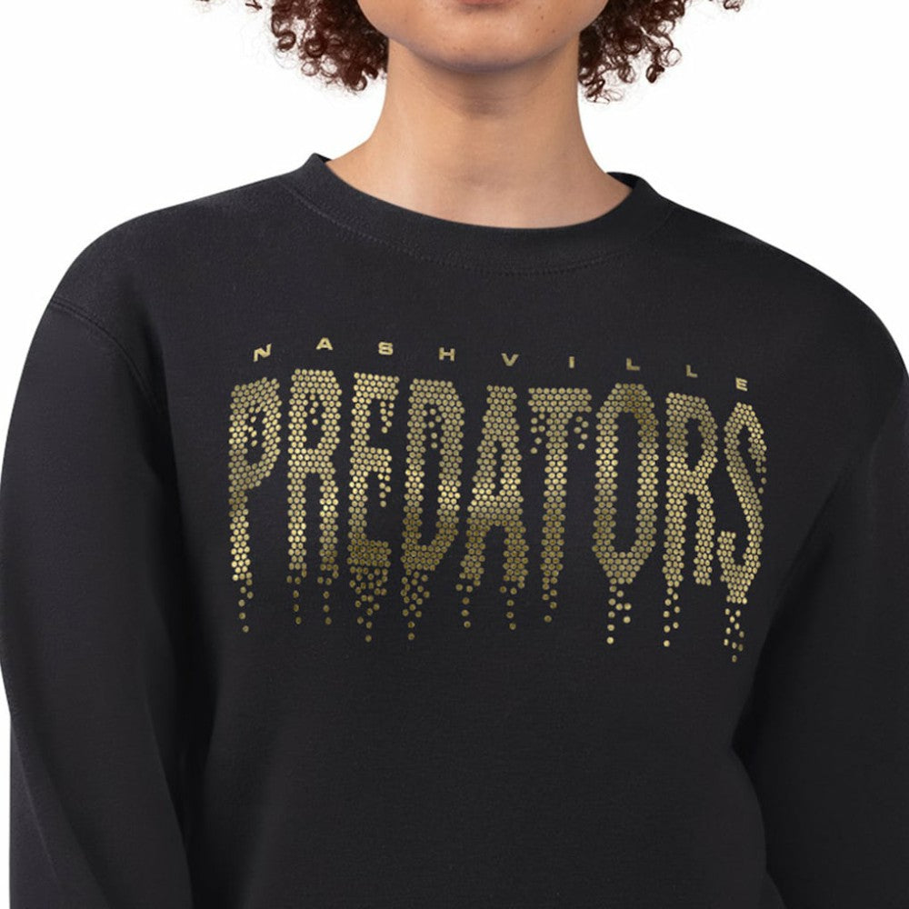 Nashville Predators G-III 4Her by Carl Banks Women's Metallic Drop Printed Fleece Sweatshirt - Black | US 203500655