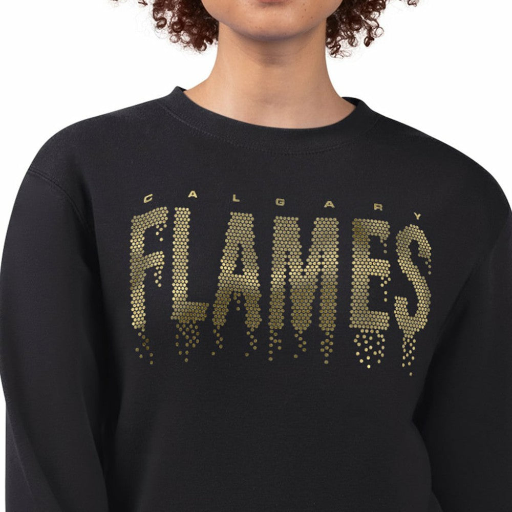 Calgary Flames G-III 4Her by Carl Banks Women's Metallic Drop Printed Fleece Sweatshirt - Black | US 203500680