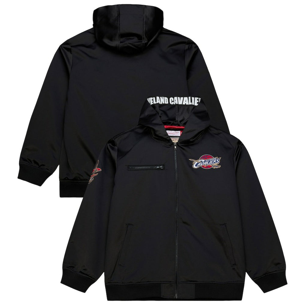 Cleveland Cavaliers Hardwood Classics Nights Walk the Tunnel Satin Bomber Full-Snap Hooded Jacket Black - Mitchell & Ness