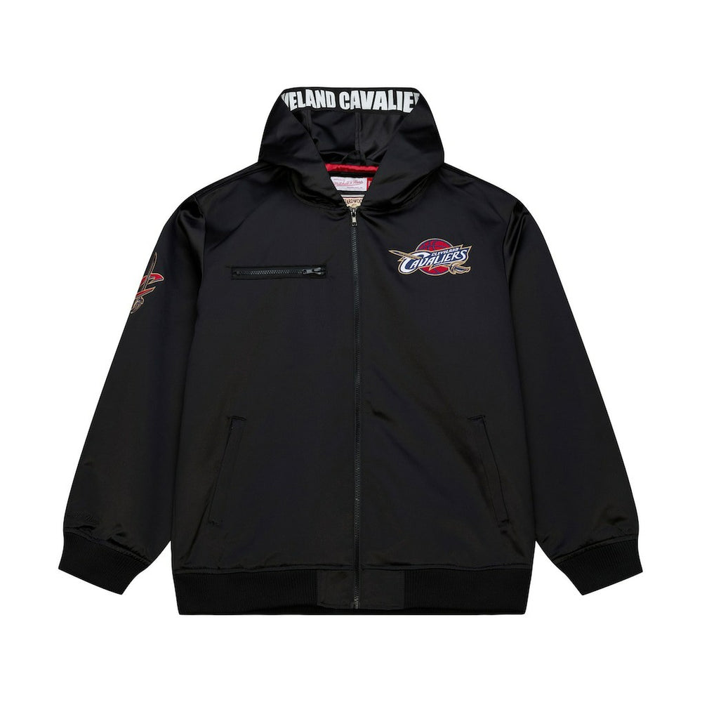 Cleveland Cavaliers Hardwood Classics Nights Walk the Tunnel Satin Bomber Full-Snap Hooded Jacket Black - Mitchell & Ness