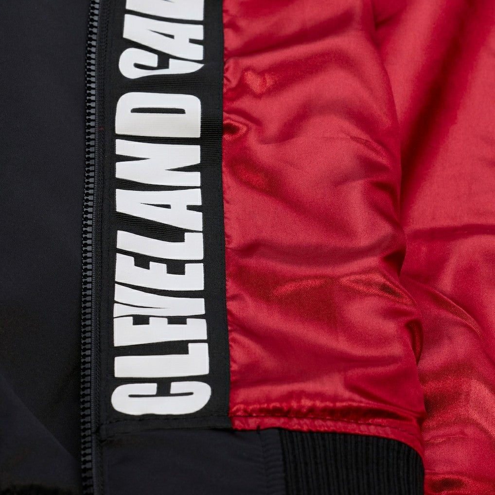 Cleveland Cavaliers Hardwood Classics Nights Walk the Tunnel Satin Bomber Full-Snap Hooded Jacket Black - Mitchell & Ness