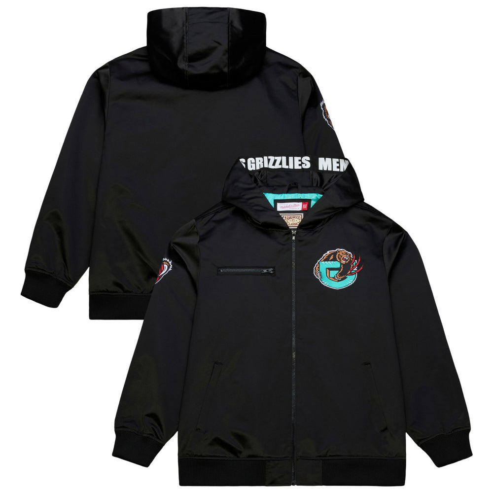 Memphis Grizzlies Hardwood Classics Nights Walk the Tunnel Satin Bomber Full-Snap Hooded Jacket Black - Mitchell & Ness