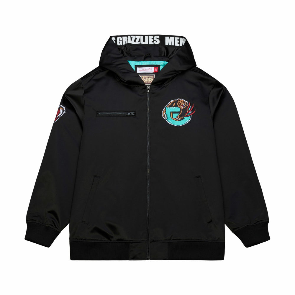 Memphis Grizzlies Hardwood Classics Nights Walk the Tunnel Satin Bomber Full-Snap Hooded Jacket Black - Mitchell & Ness