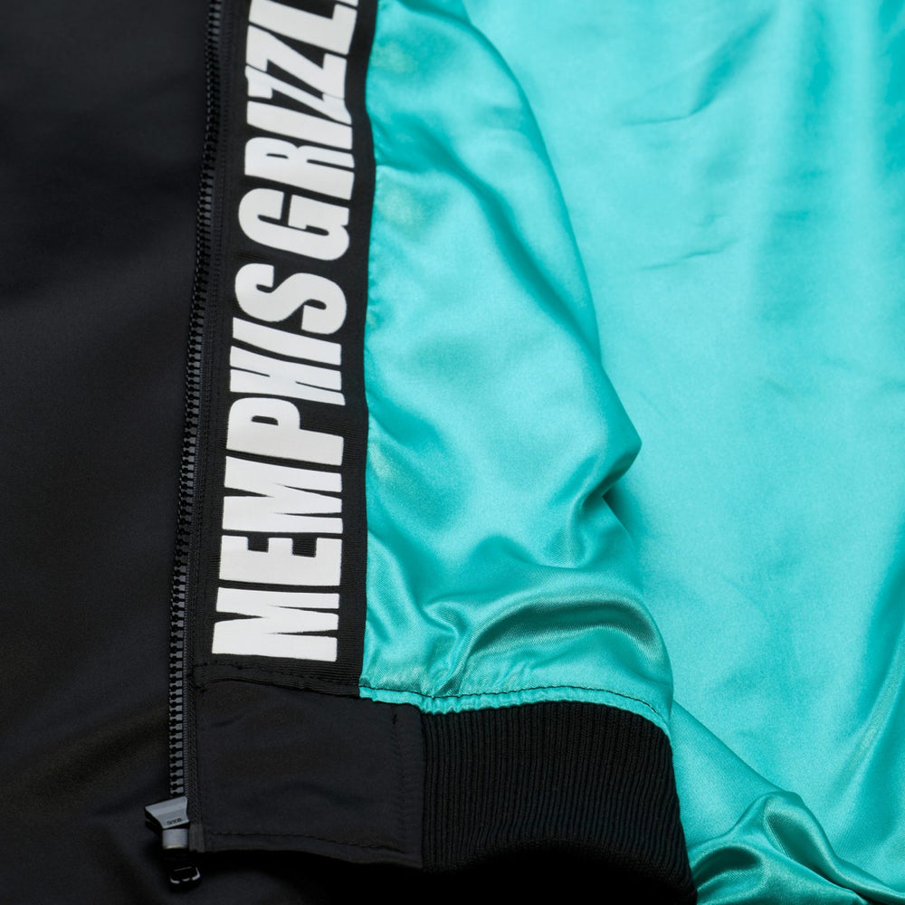 Memphis Grizzlies Hardwood Classics Nights Walk the Tunnel Satin Bomber Full-Snap Hooded Jacket Black - Mitchell & Ness