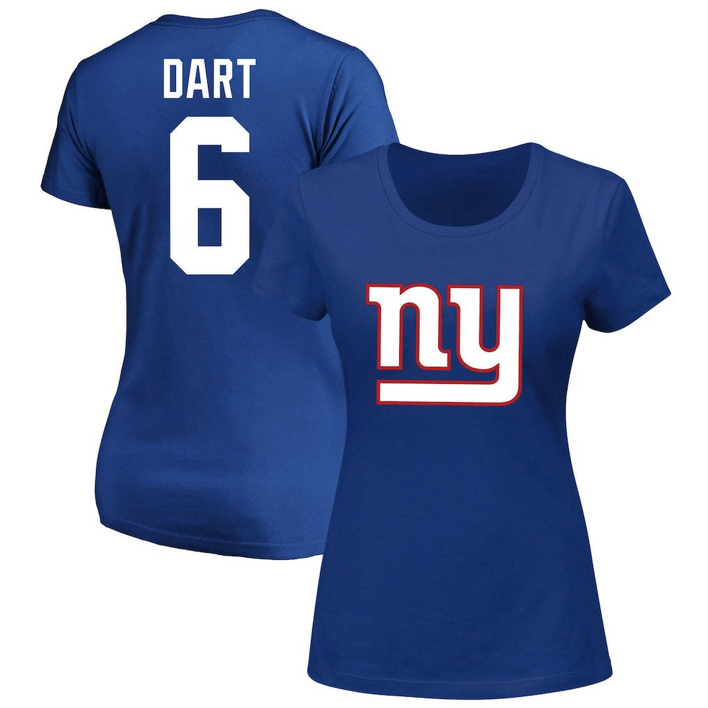 Jaxson Dart New York Giants Women's Plus Size Name & Number Scoop Neck T-Shirt - Royal T-shirts