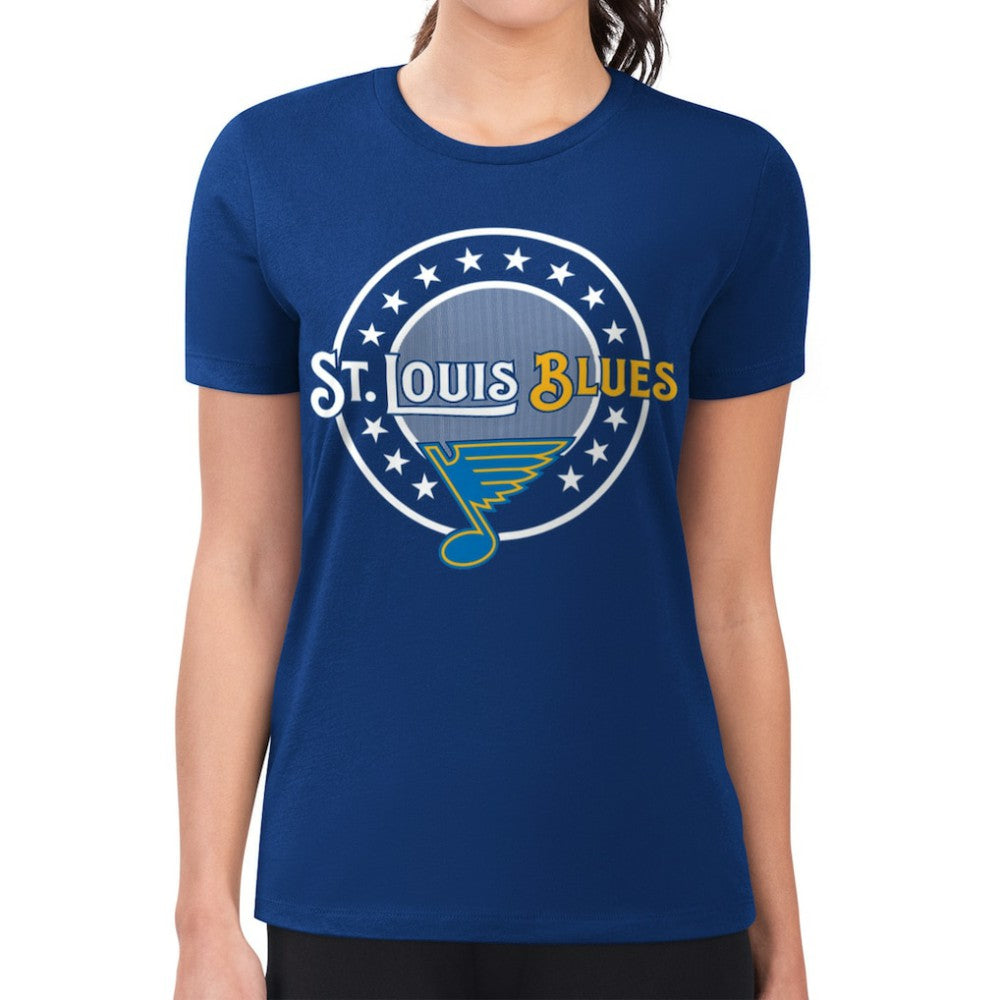 St. Louis Blues G-III 4Her by Carl Banks Women's Super-Slim Lightweight Pinstripe Circle Graphic T-Shirt - Royal | US 203505349