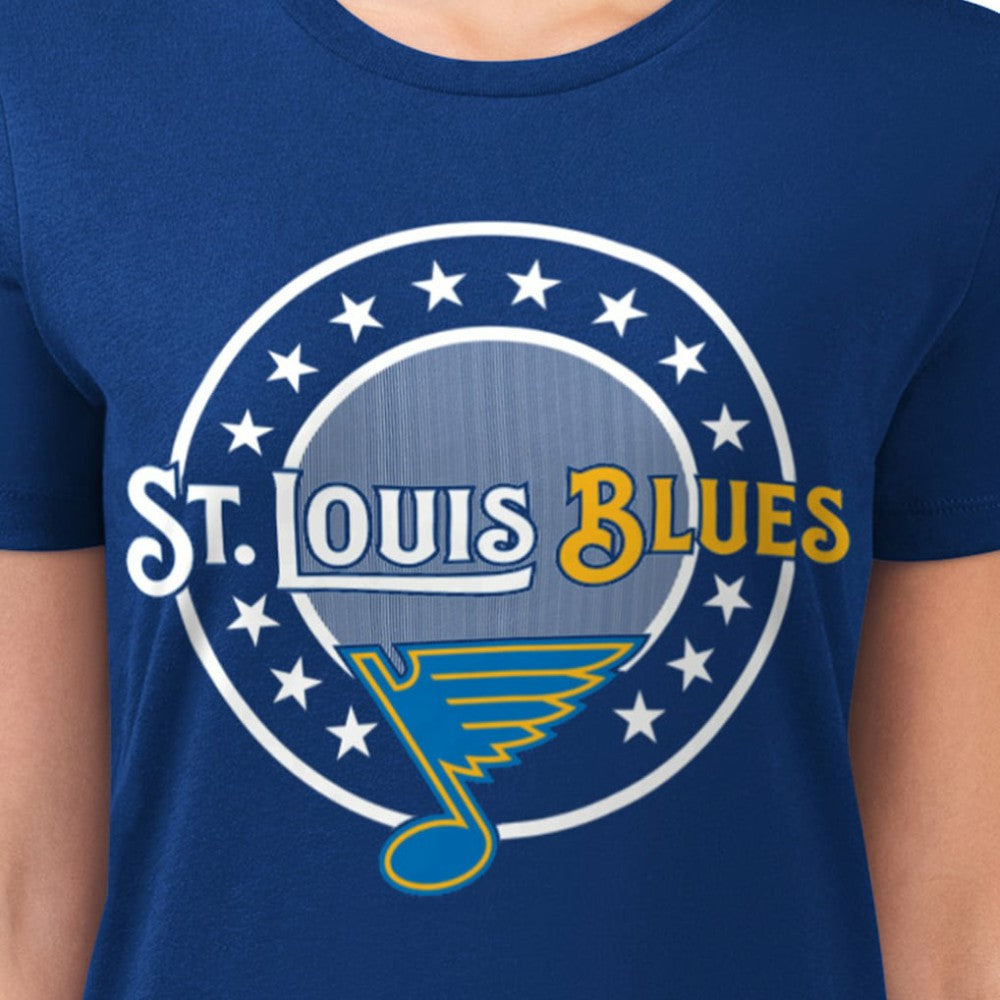 St. Louis Blues G-III 4Her by Carl Banks Women's Super-Slim Lightweight Pinstripe Circle Graphic T-Shirt - Royal | US 203505349