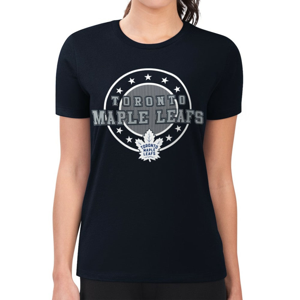 Toronto Maple Leafs G-III 4Her by Carl Banks Women's Super-Slim Lightweight Pinstripe Circle Graphic T-Shirt - Navy | US 203505352
