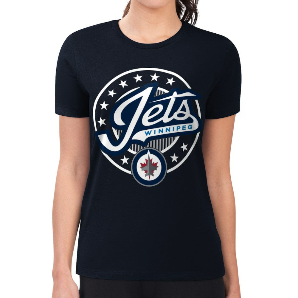 Winnipeg Jets G-III 4Her by Carl Banks Women's Super-Slim Lightweight Pinstripe Circle Graphic T-Shirt - Navy | US 203505354
