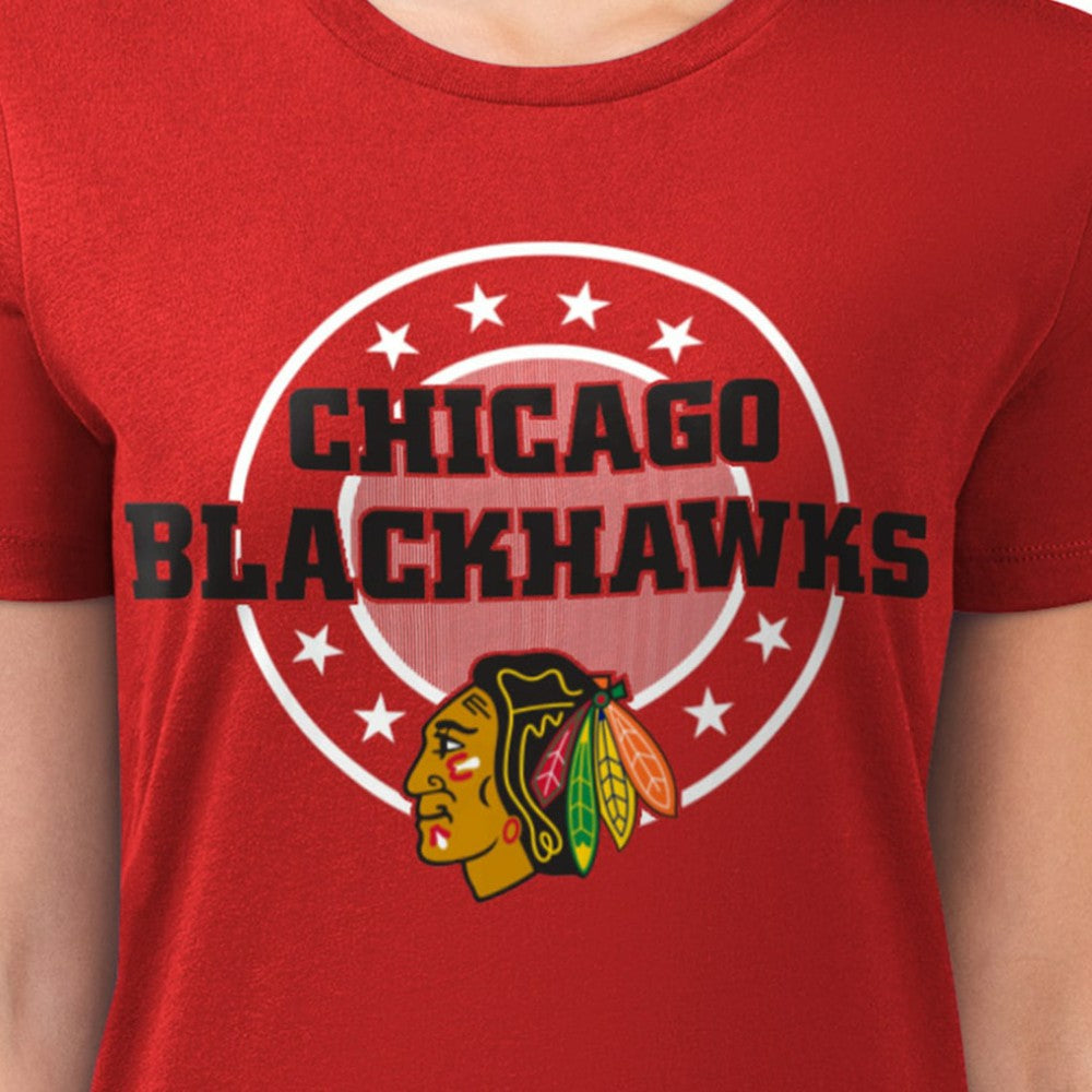 Chicago Blackhawks G-III 4Her by Carl Banks Women's Super-Slim Lightweight Pinstripe Circle Graphic T-Shirt - Red | US 203505357