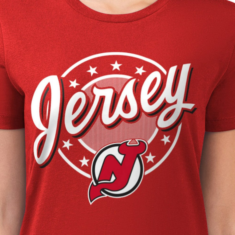 New Jersey Devils G-III 4Her by Carl Banks Women's Super-Slim Lightweight Pinstripe Circle Graphic T-Shirt - Red | US 203505361