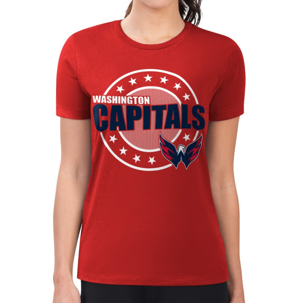 Washington Capitals G-III 4Her by Carl Banks Women's Super-Slim Lightweight Pinstripe Circle Graphic T-Shirt - Red | US 203505362