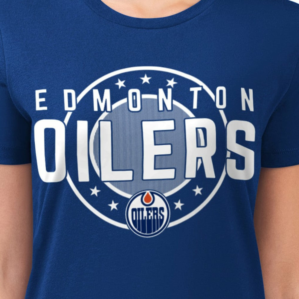 Edmonton Oilers G-III 4Her by Carl Banks Women's Super-Slim Lightweight Pinstripe Circle Graphic T-Shirt - Royal | US 203505364