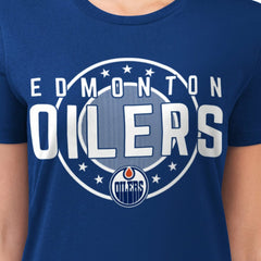 Edmonton Oilers G-III 4Her by Carl Banks Women's Super-Slim Lightweight Pinstripe Circle Graphic T-Shirt - Royal | US 203505364