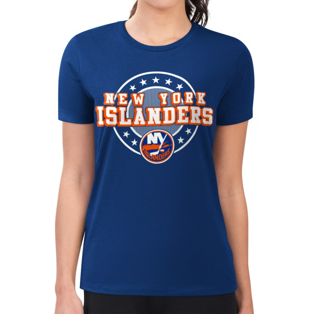 New York Islanders G-III 4Her by Carl Banks Women's Super-Slim Lightweight Pinstripe Circle Graphic T-Shirt - Royal | US 203505365