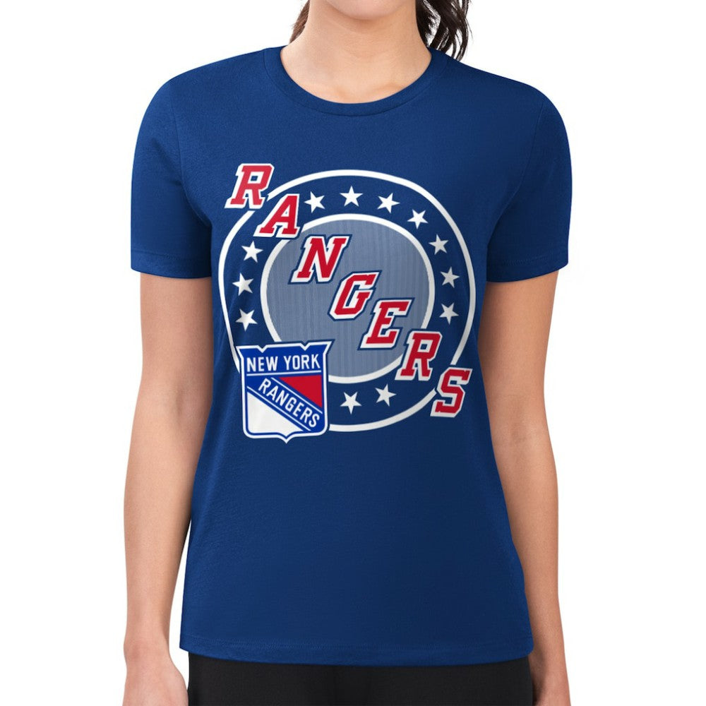 New York Rangers G-III 4Her by Carl Banks Women's Super-Slim Lightweight Pinstripe Circle Graphic T-Shirt - Royal | US 203505366