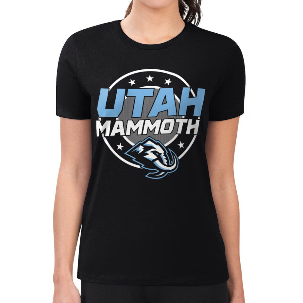Utah Mammoth G-III 4Her by Carl Banks Women's Super-Slim Lightweight Pinstripe Circle Graphic T-Shirt - Black | US 203505368