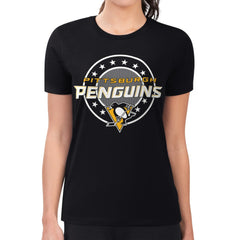 Pittsburgh Penguins G-III 4Her by Carl Banks Women's Super-Slim Lightweight Pinstripe Circle Graphic T-Shirt - Black | US 203505369