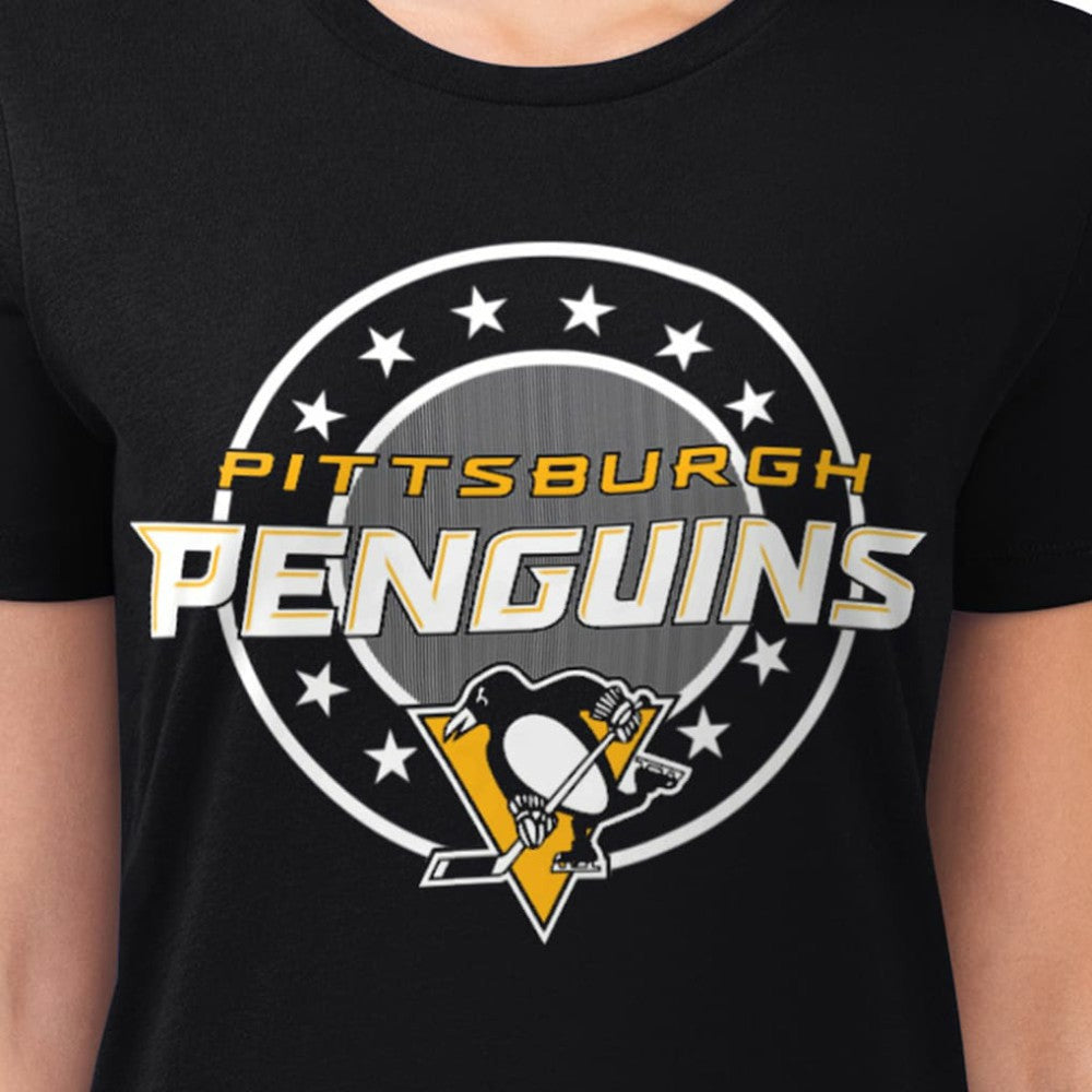 Pittsburgh Penguins G-III 4Her by Carl Banks Women's Super-Slim Lightweight Pinstripe Circle Graphic T-Shirt - Black | US 203505369
